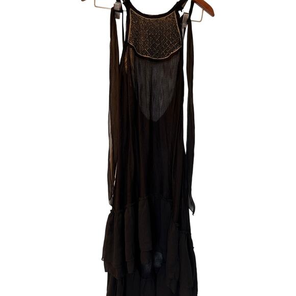 Free People Swim Cover-Up Black Boho Beaded Bodice Hi-Low Hem Size Small - Picture 1 of 8